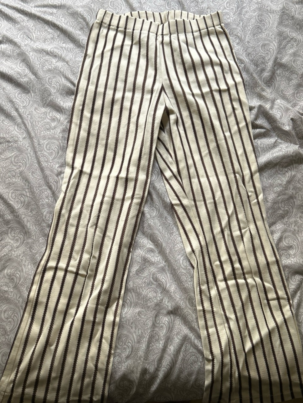 Loeffler Randall Cream Wide-Leg Striped Ankle Pants
